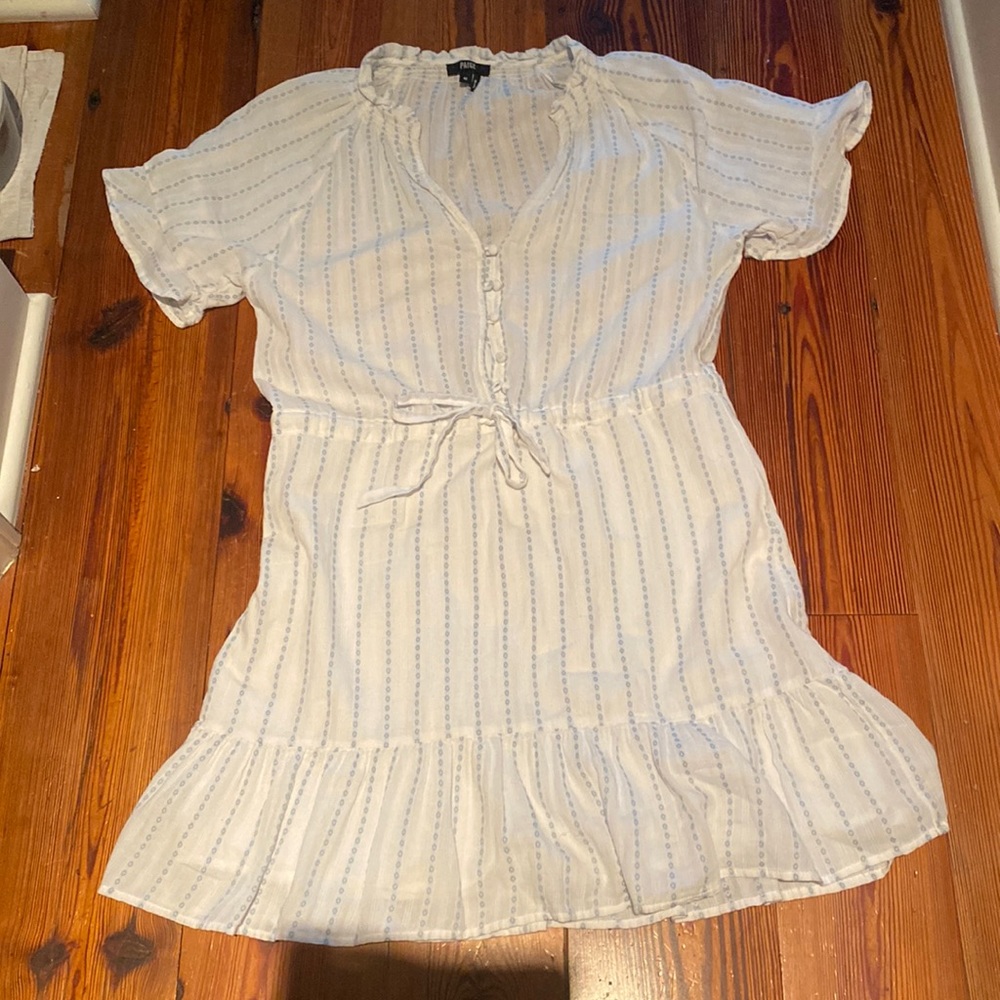 Paige dress white and light blue dot stripe